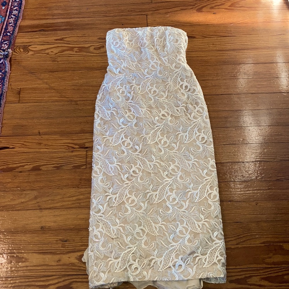 Montage by Mon Cheri Gold & Cream Beaded Gown